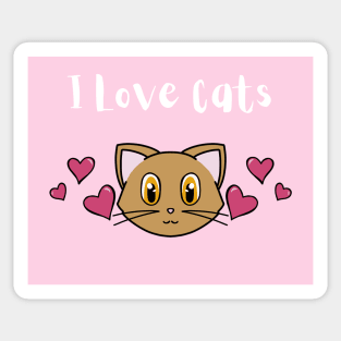 I Love Cats  Quote With Cute Cat And Pink Hearts Sticker